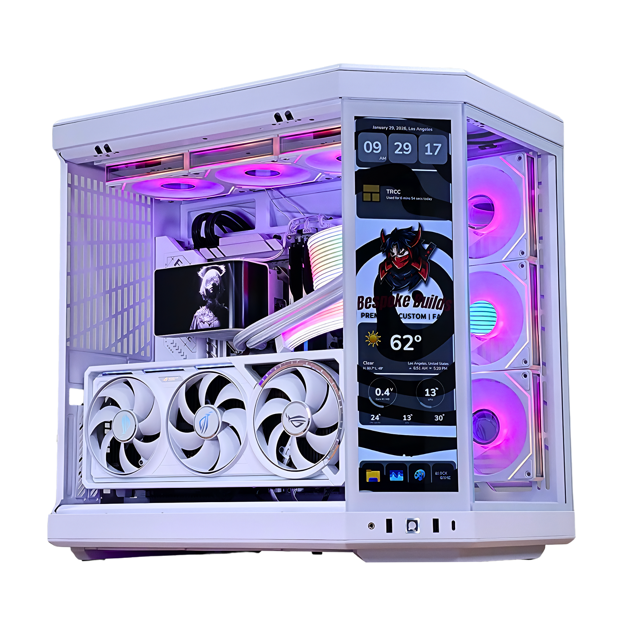 Bespoke Builds INFINITE Series White Edition – AMD Ryzen 7 9800X3D 8-Core 5.2GHz, NVIDIA GeForce RTX 5080 16GB GDDR7 White, 32GB DDR5 RAM, 2TB NVMe SSD, HYTE Y70 Touch Infinite White, LCD Cooler, Windows 11 Pro – Prebuilt Gaming Desktop Computer