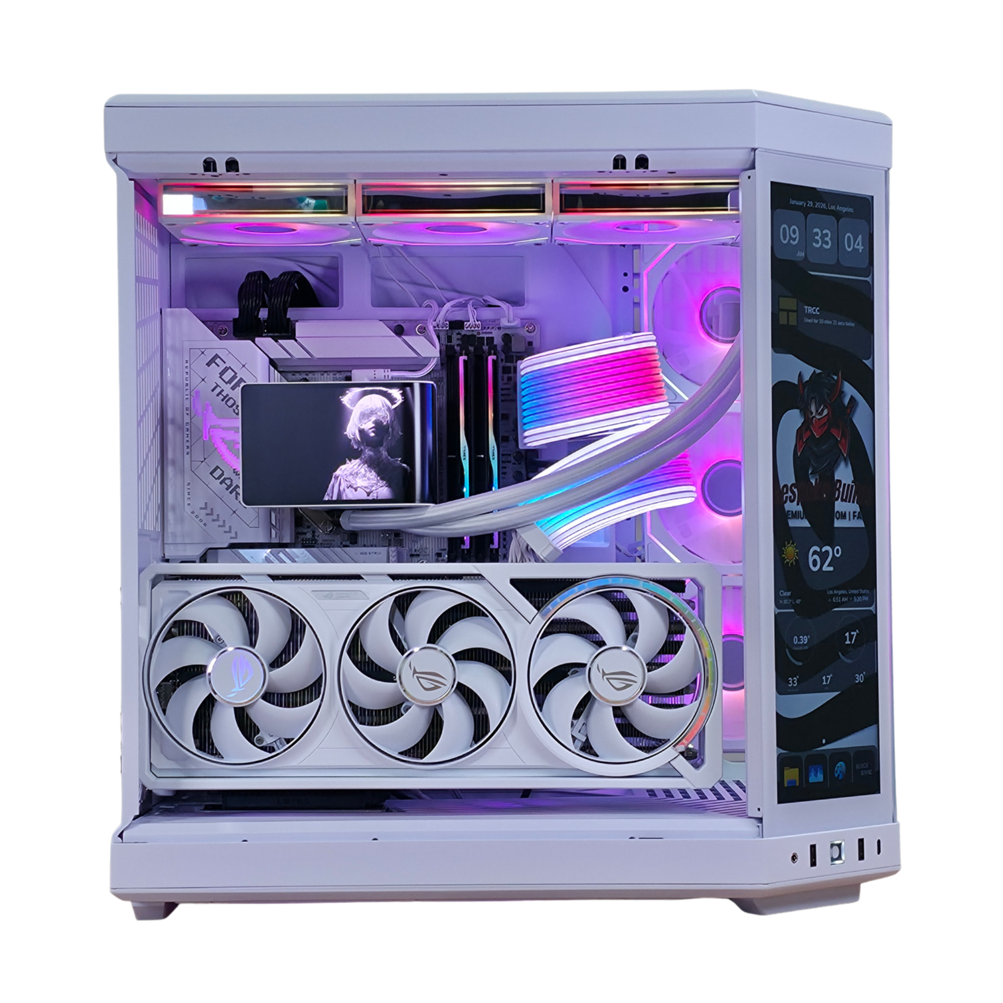 Bespoke Builds INFINITE Series White Edition – AMD Ryzen 7 9800X3D 8-Core 5.2GHz, NVIDIA GeForce RTX 5080 16GB GDDR7 White, 32GB DDR5 RAM, 2TB NVMe SSD, HYTE Y70 Touch Infinite White, LCD Cooler, Windows 11 Pro – Prebuilt Gaming Desktop Computer