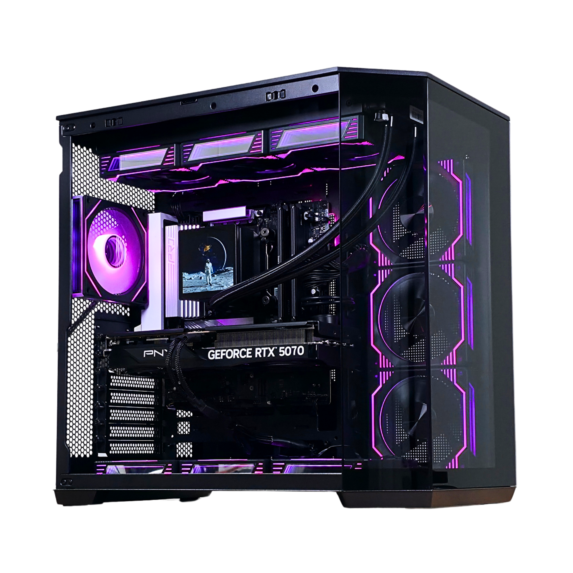Bespoke Builds NOVA Gaming PC – AMD Ryzen 5 9600X 6-Core 5.4GHz, NVIDIA GeForce RTX 5070 12GB, 32GB DDR5 RAM, 1TB NVMe SSD, 360mm LCD Liquid Cooler, 10x RGB Fans, WiFi & Bluetooth, Windows 11 Pro, FREE Keyboard & Mouse – Prebuilt Gaming Desktop Computer