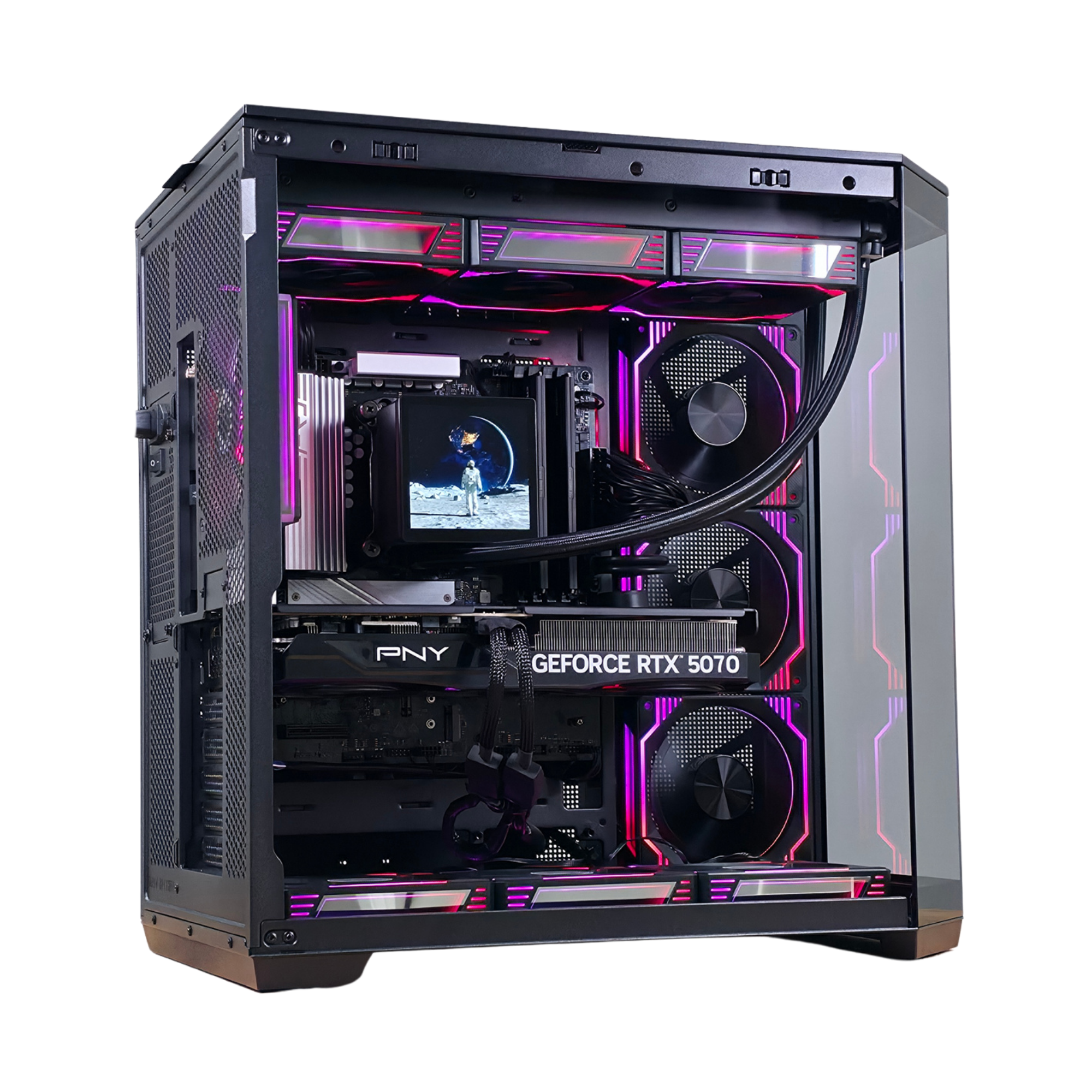 Bespoke Builds NOVA Gaming PC – AMD Ryzen 5 9600X 6-Core 5.4GHz, NVIDIA GeForce RTX 5070 12GB, 32GB DDR5 RAM, 1TB NVMe SSD, 360mm LCD Liquid Cooler, 10x RGB Fans, WiFi & Bluetooth, Windows 11 Pro, FREE Keyboard & Mouse – Prebuilt Gaming Desktop Computer
